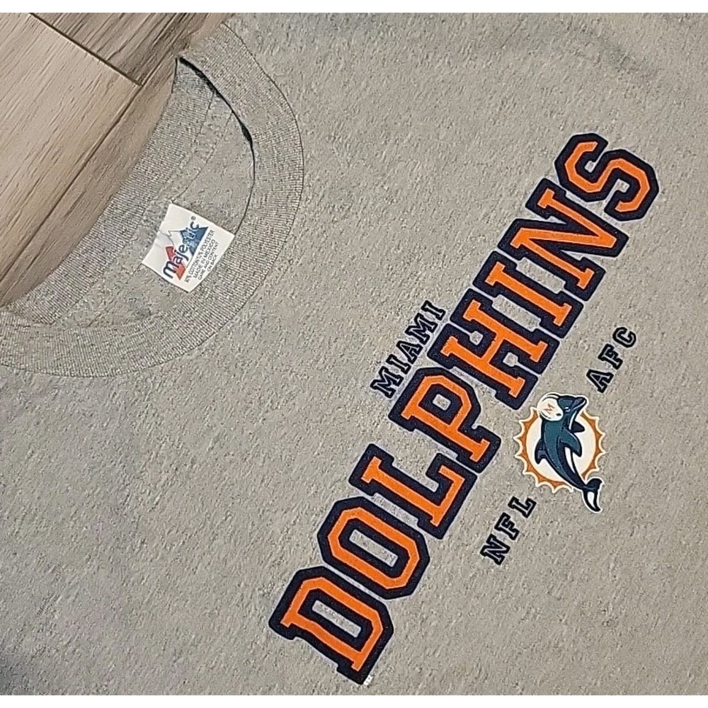 Miami Dolphins T-Shirt Adult Extra Large XL Gray Majestic NFL Football‎ Vintage